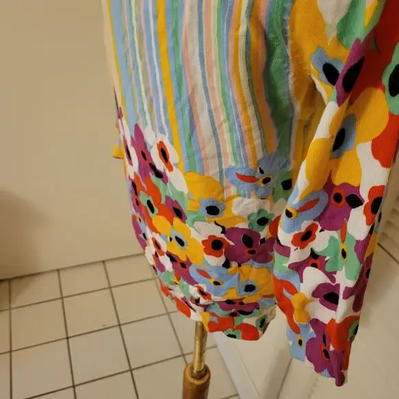90s Floral Stripe Button Up Cardigan Joseph A Multicolor Large 3/4 Sleeve - Picture 3 of 8